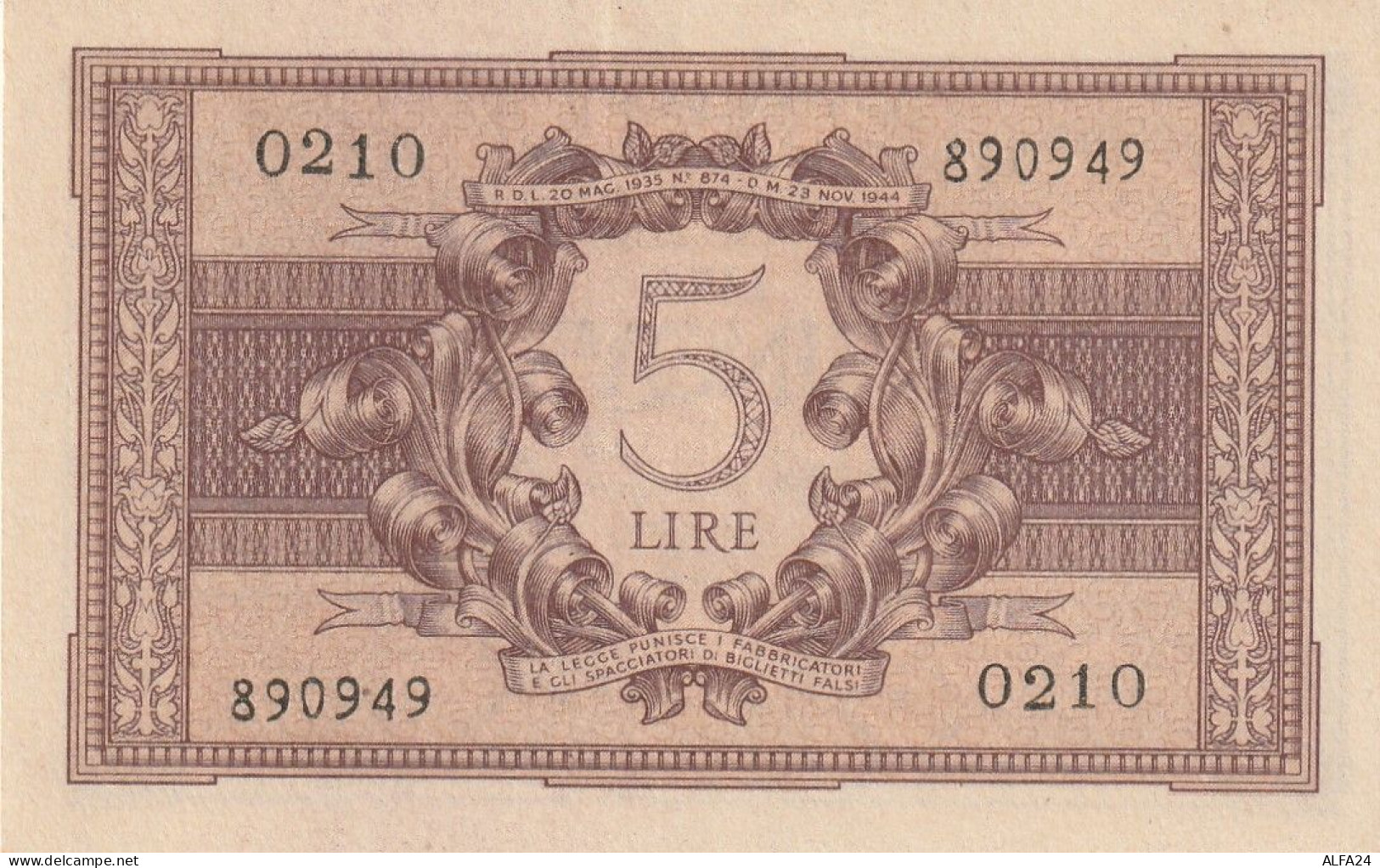 BANCONOTA ITALIA REGNO BIGLIETTO DI STATO LIRE 5 UNC  (B_415 - Italië– 5 Lire