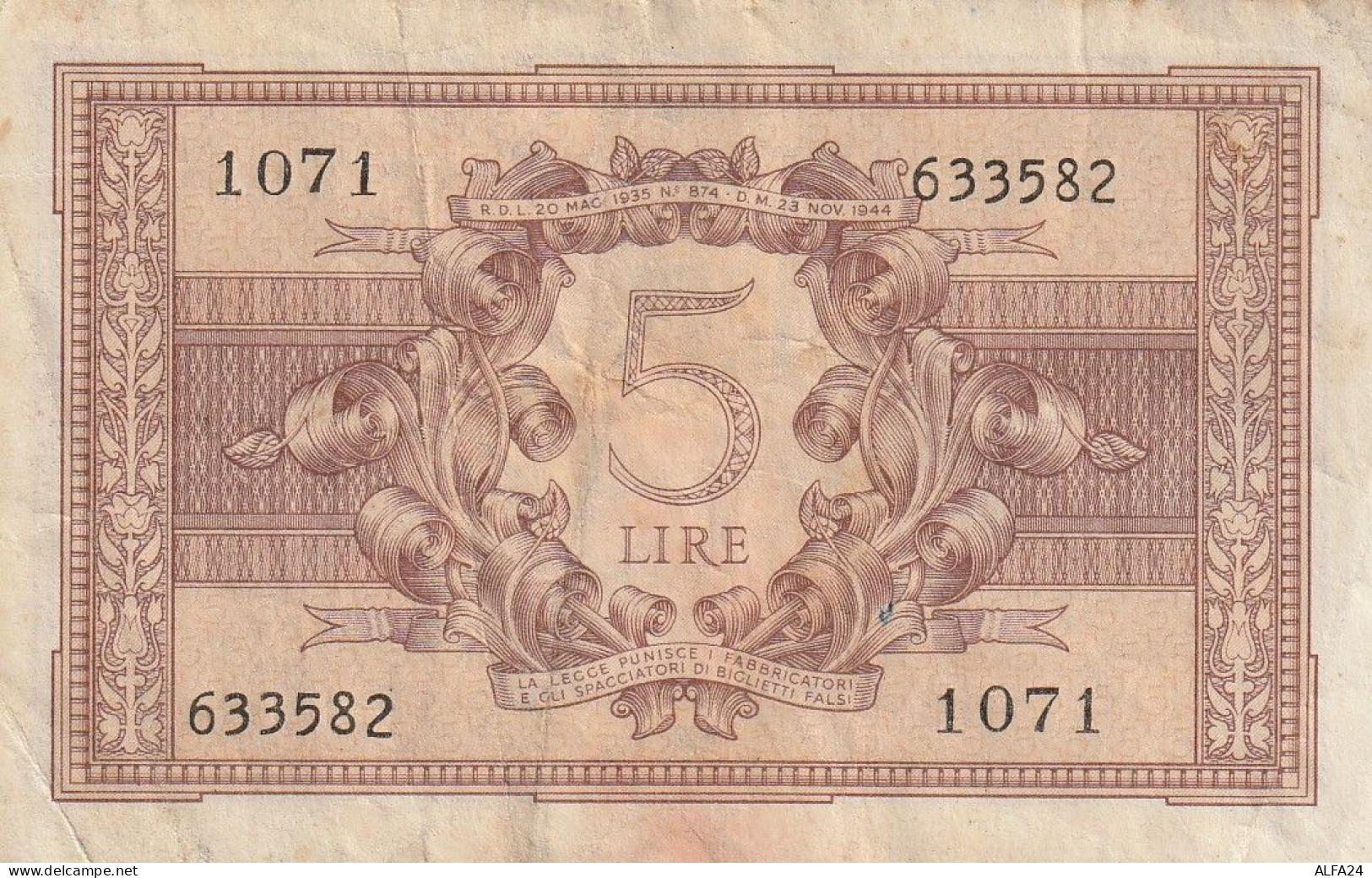 BANCONOTA ITALIA REGNO BIGLIETTO DI STATO LIRE 5 VF  (B_410 - Italia – 5 Lire