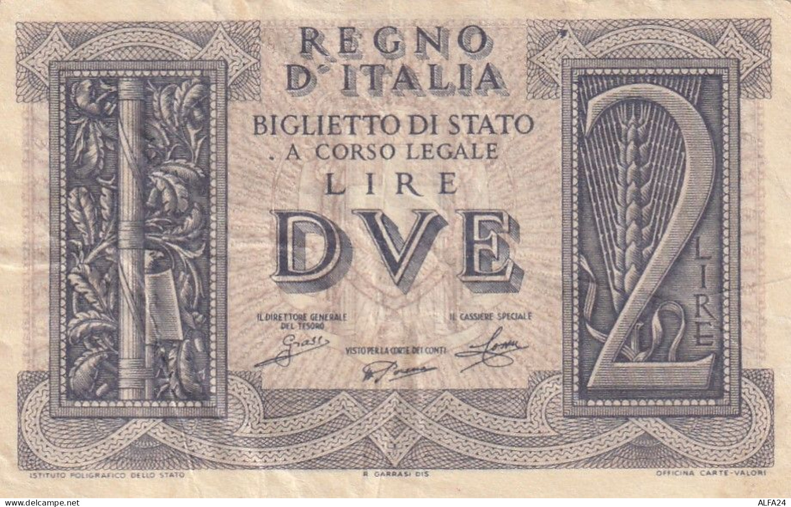 BANCONOTA ITALIA REGNO LIRE DUE BIGLIETTO DI STATO VF  (B_401 - Italië – 2 Lire