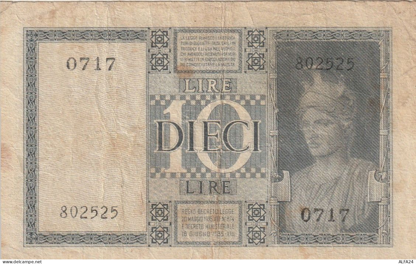 BANCONOTA ITALIA REGNO BIGLIETTO DI STATO LIRE 10 VF  (B_398 - Italië – 10 Lire