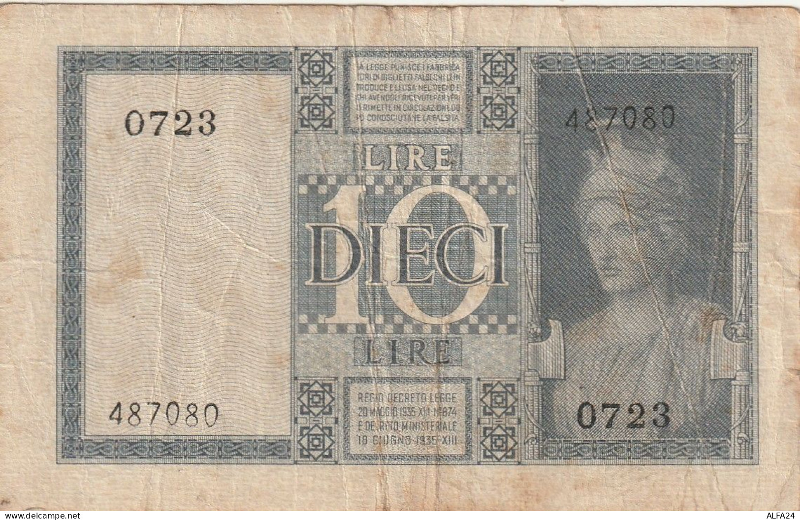 BANCONOTA ITALIA REGNO BIGLIETTO DI STATO LIRE 10 VF  (B_396 - Italië – 10 Lire