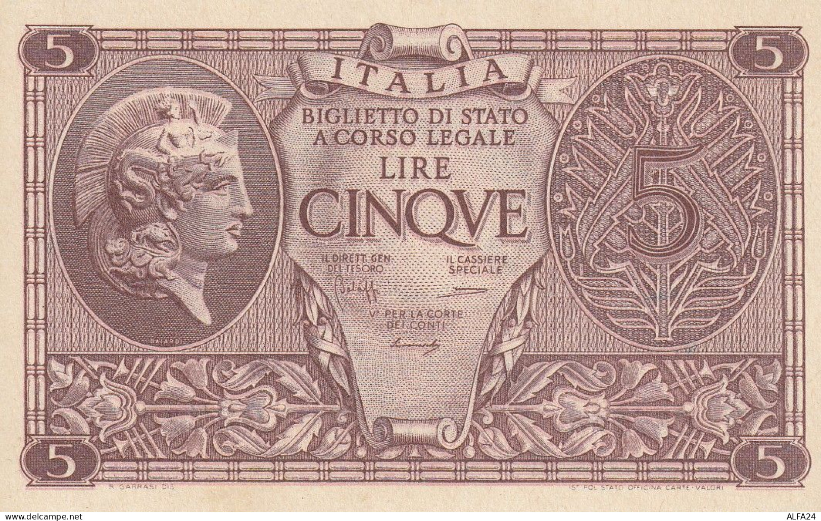 BANCONOTA ITALIA REGNO BIGLIETTO DI STATO LIRE 5 UNC  (B_390 - Italië– 5 Lire