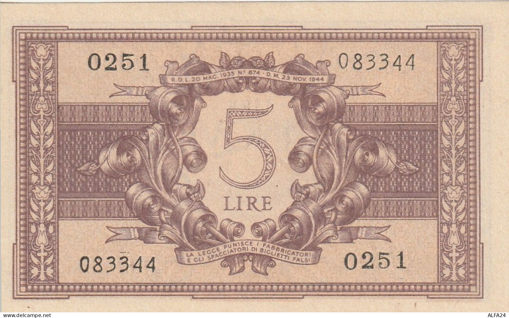 BANCONOTA ITALIA REGNO BIGLIETTO DI STATO LIRE 5 UNC  (B_390 - Italië– 5 Lire