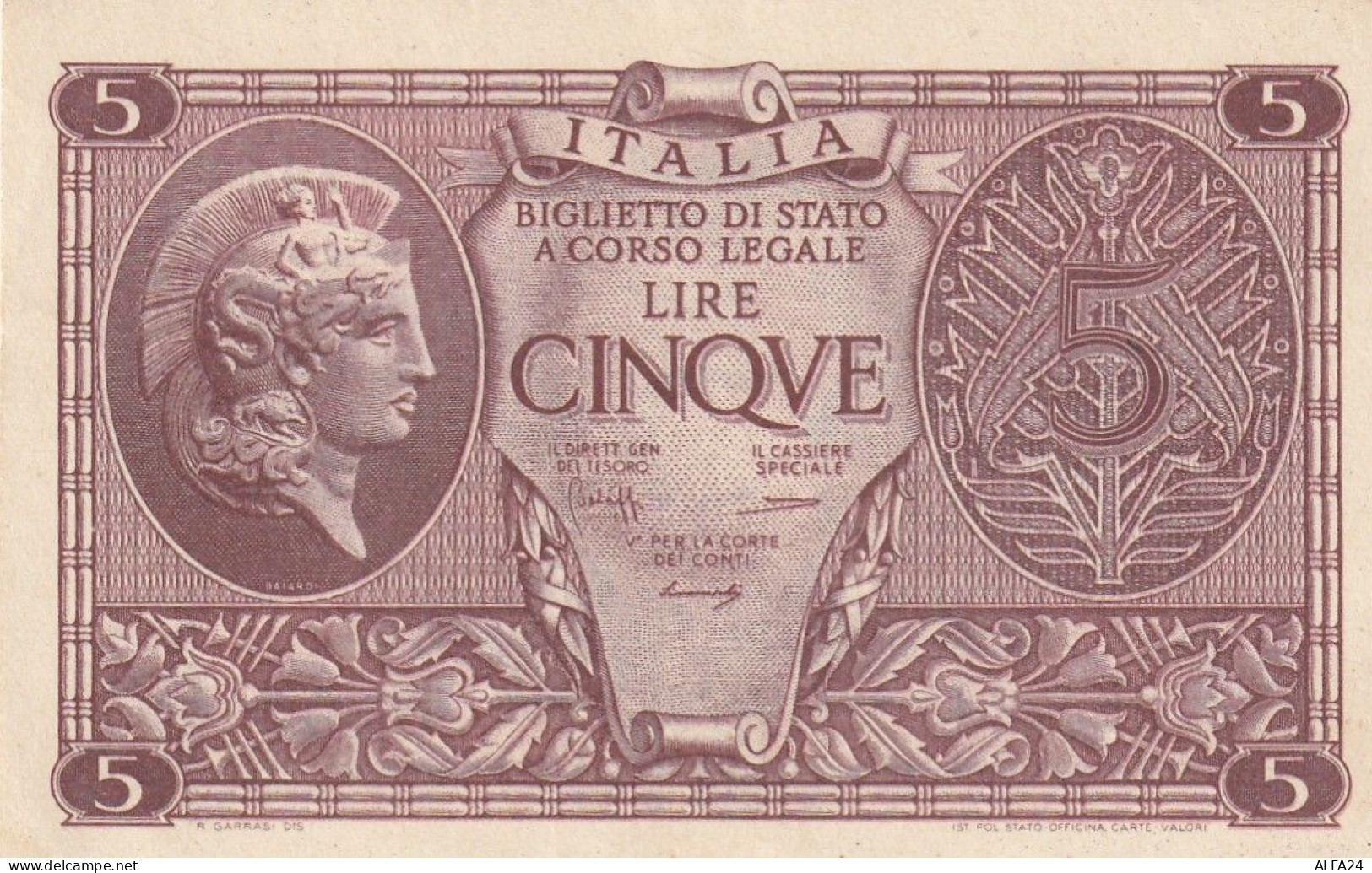 BANCONOTA ITALIA REGNO BIGLIETTO DI STATO LIRE 5 UNC  (B_391 - Italië– 5 Lire