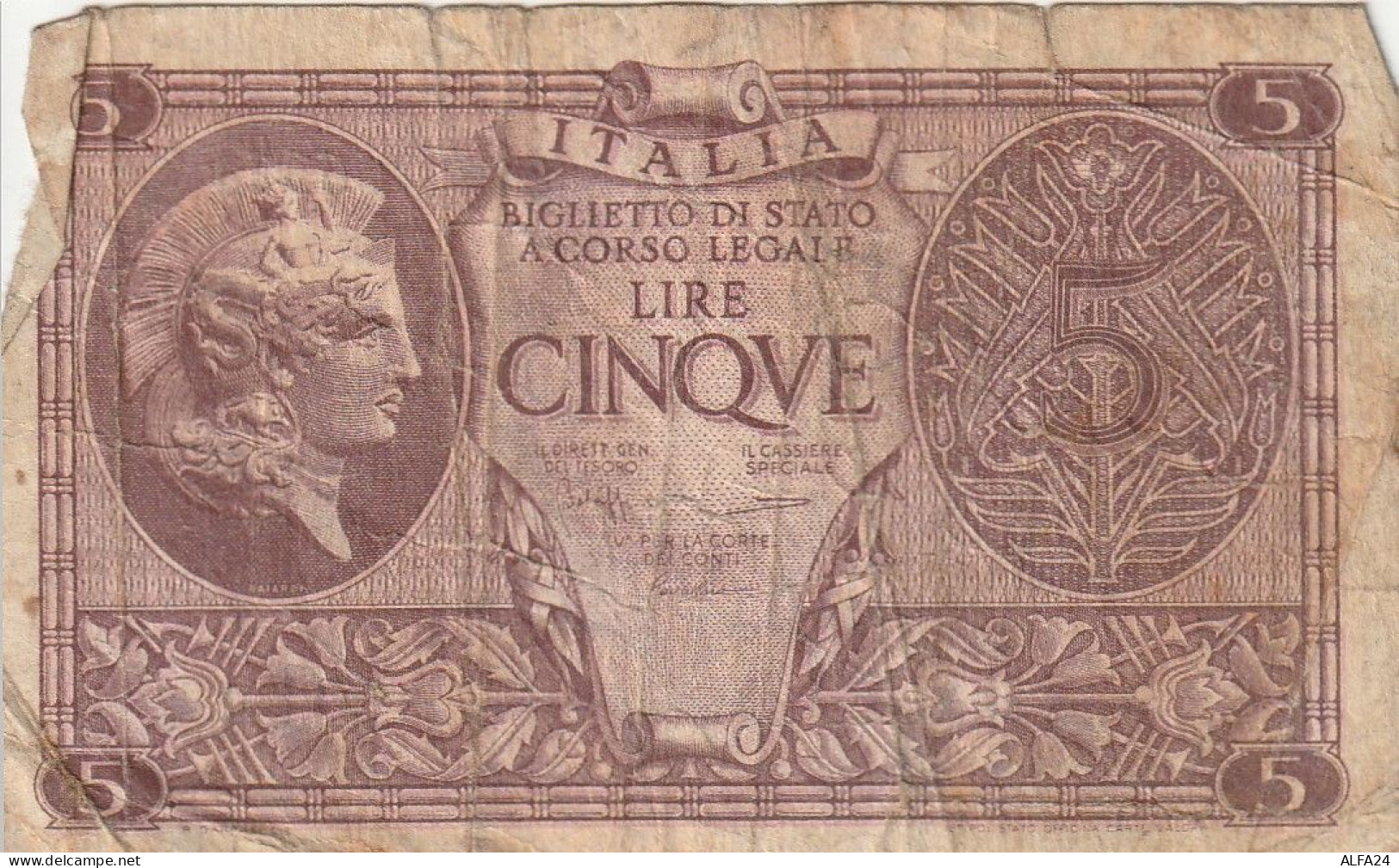 BANCONOTA ITALIA REGNO BIGLIETTO DI STATO LIRE 5 VF  (B_394 - Italia – 5 Lire