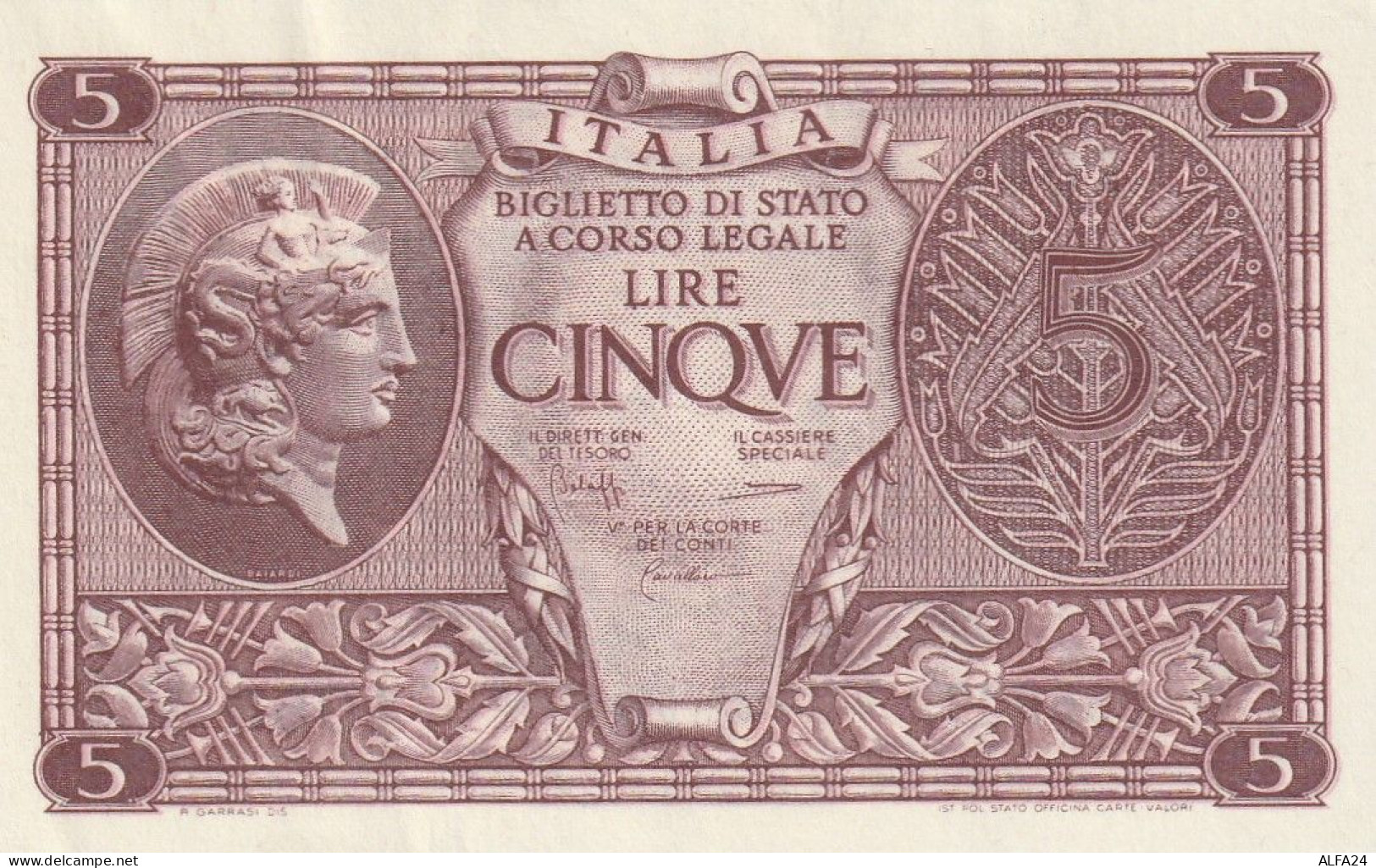 BANCONOTA ITALIA REGNO BIGLIETTO DI STATO LIRE 5 UNC  (B_389 - Italië– 5 Lire