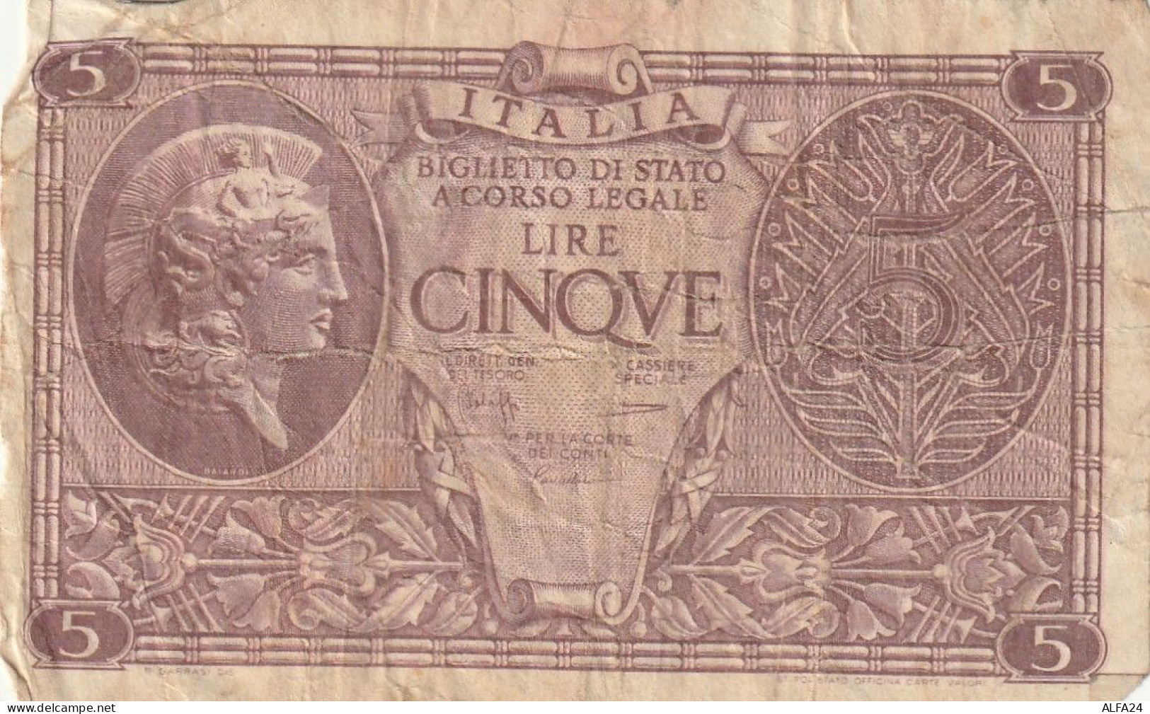 BANCONOTA ITALIA REGNO BIGLIETTO DI STATO LIRE 5 VF  (B_395 - Italia – 5 Lire