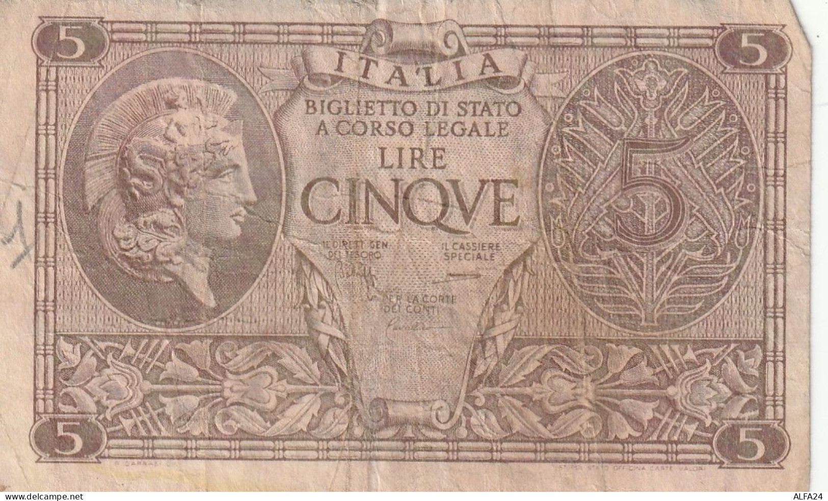 BANCONOTA ITALIA REGNO BIGLIETTO DI STATO LIRE 5 VF  (B_393 - Italië– 5 Lire