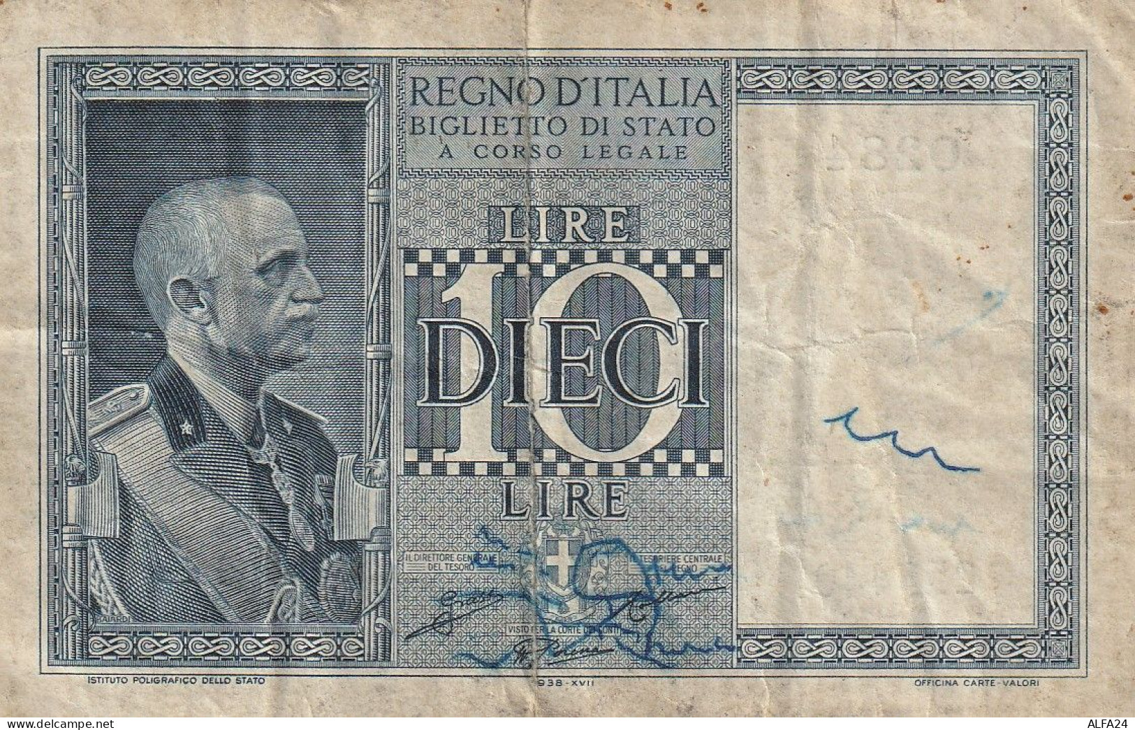 BANCONOTA ITALIA REGNO BIGLIETTO DI STATO LIRE 10 VF  (B_384 - Italia – 10 Lire