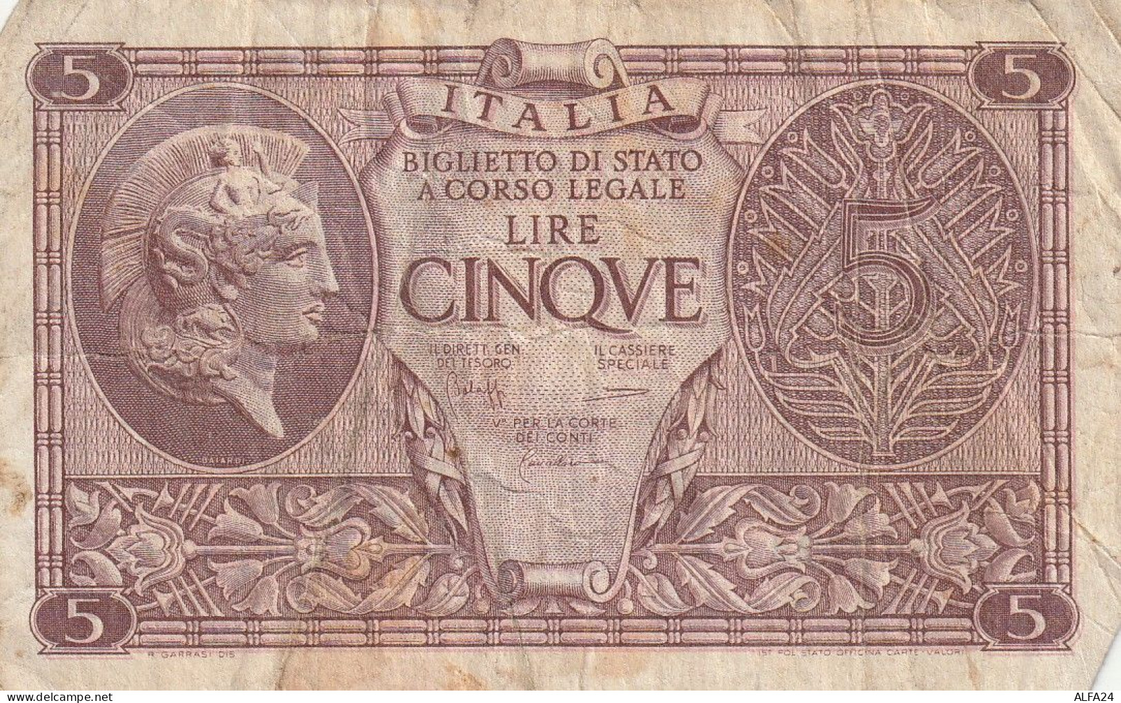 BANCONOTA ITALIA REGNO BIGLIETTO DI STATO LIRE 5 VF  (B_392 - Italië– 5 Lire