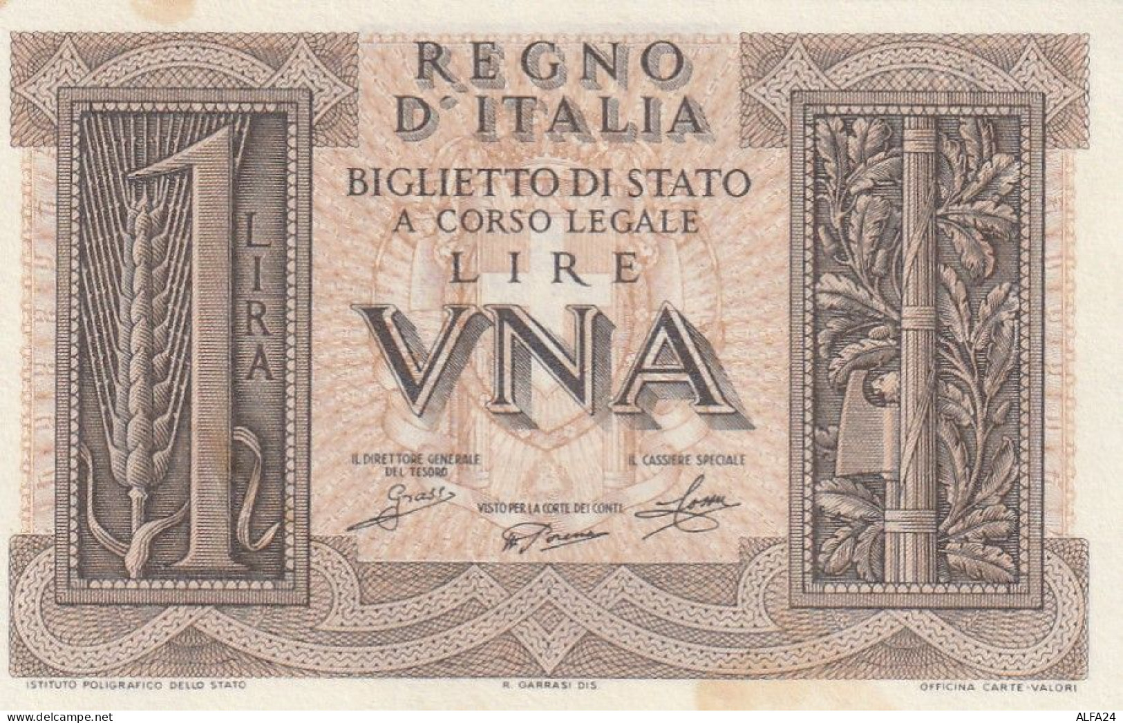 BANCONOTA ITALIA REGNO LIRE 1 UNC  (B_380 - Regno D'Italia – 1 Lira