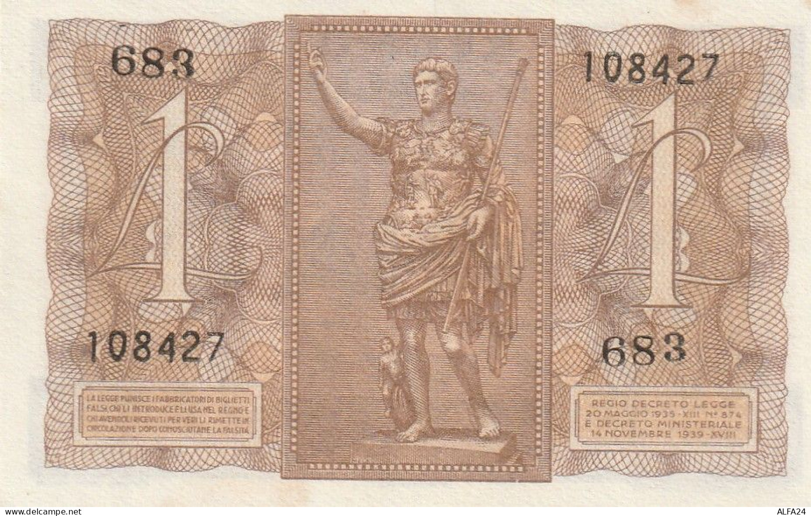 BANCONOTA ITALIA REGNO LIRE 1 UNC  (B_380 - Regno D'Italia – 1 Lira