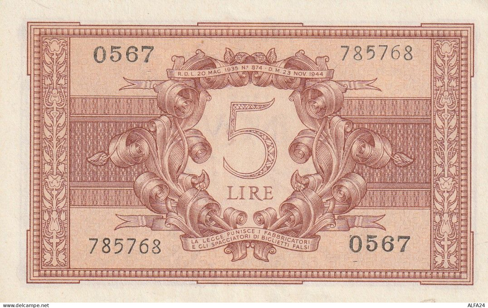 BANCONOTA ITALIA REGNO BIGLIETTO DI STATO LIRE 5 UNC  (B_388 - Italië– 5 Lire