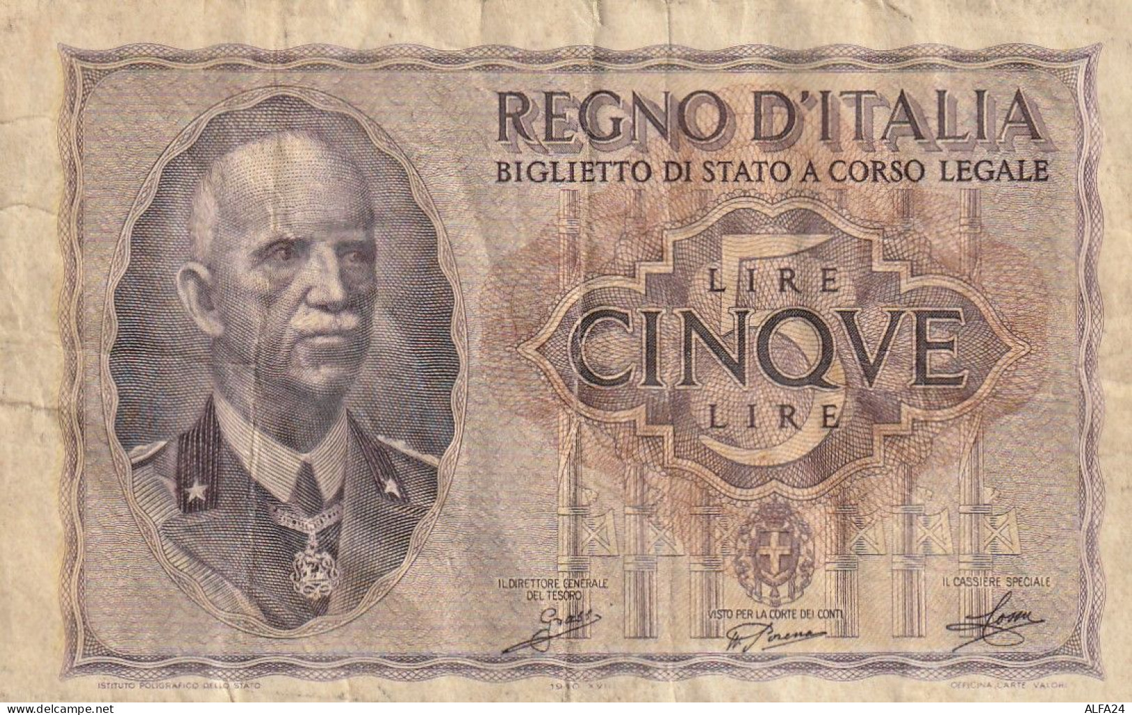 BANCONOTA ITALIA REGNO BIGLIETTO DI STATO LIRE 5 VF  (B_385 - Italië– 5 Lire