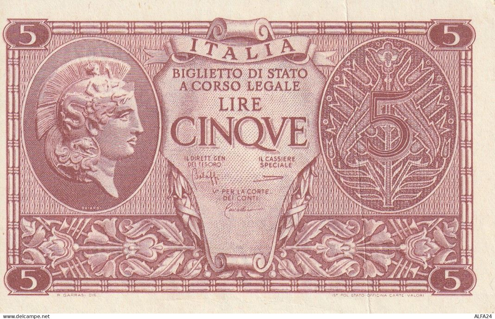 BANCONOTA ITALIA REGNO BIGLIETTO DI STATO LIRE 5 UNC  (B_386 - Italia – 5 Lire