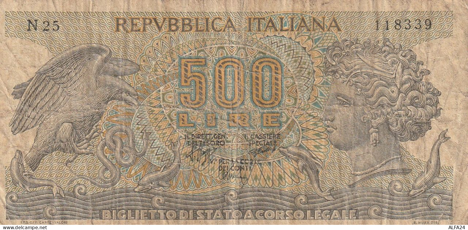 BANCONOTA ITALIA REP. L.500 MEDUSA VF  (B_372 - 500 Liras