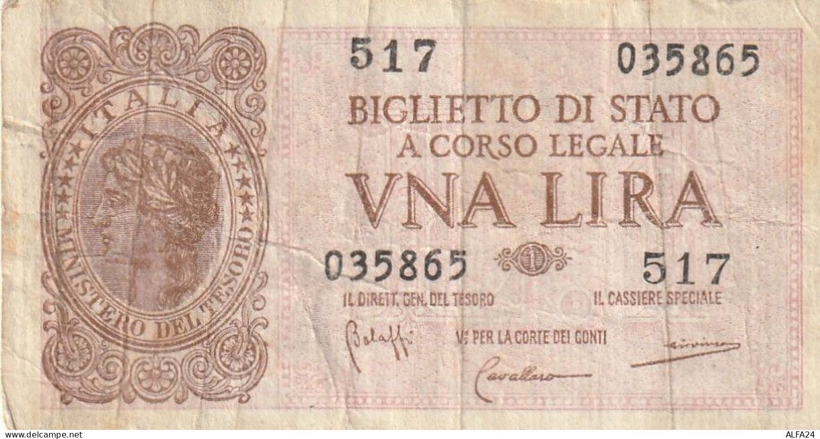 BANCONOTA BIGLIETTO DI STATO ITALIA 1 LIRA VF  (B_362 - Italië – 1 Lira