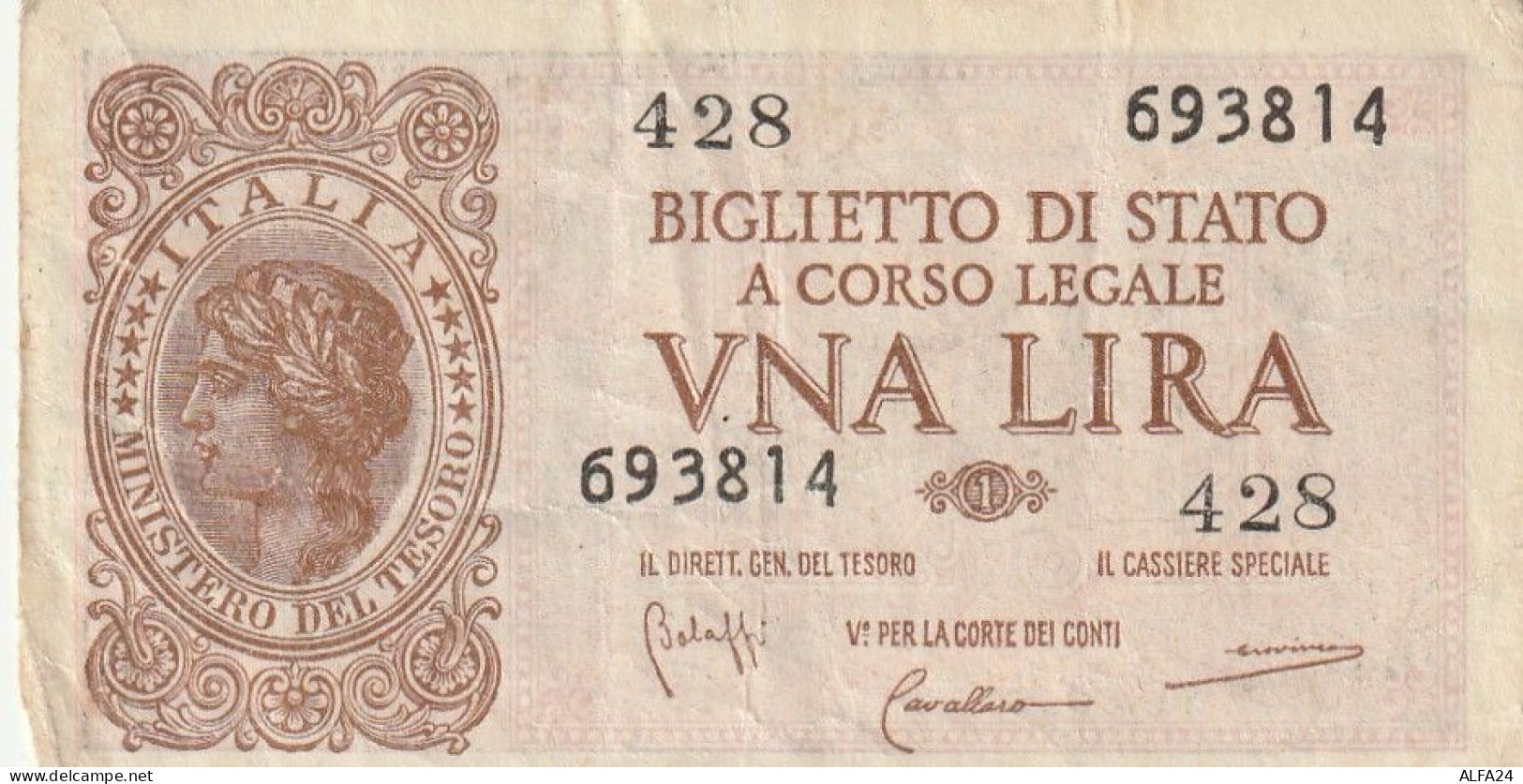 BANCONOTA BIGLIETTO DI STATO ITALIA 1 LIRA VF  (B_355 - Italia – 1 Lira