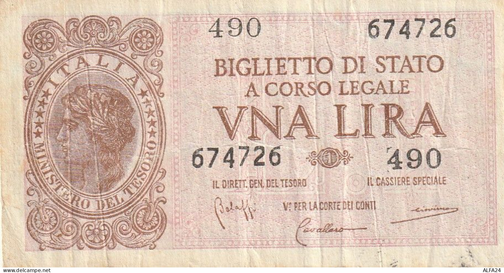 BANCONOTA BIGLIETTO DI STATO ITALIA 1 LIRA VF  (B_352 - Italia – 1 Lira