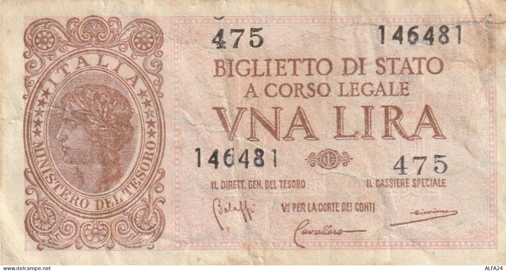 BANCONOTA BIGLIETTO DI STATO ITALIA 1 LIRA VF  (B_354 - Italia – 1 Lira