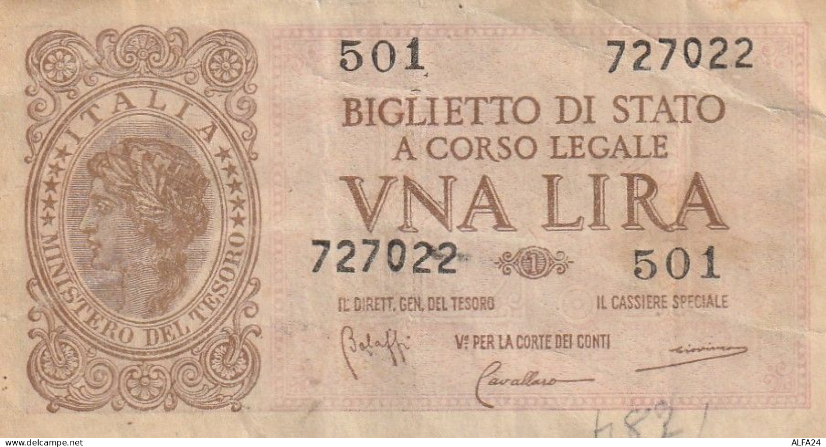 BANCONOTA BIGLIETTO DI STATO ITALIA 1 LIRA VF  (B_346 - Italia – 1 Lira