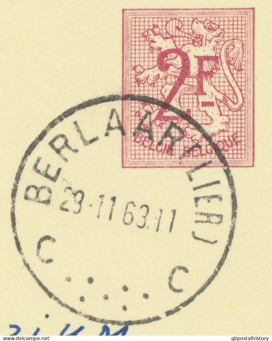 BELGIUM VILLAGE POSTMARKS  BERLAAR (LIER) C SC With Dots 1963 (Postal Stationery 2 F, PUBLIBEL 1867) - Puntstempels