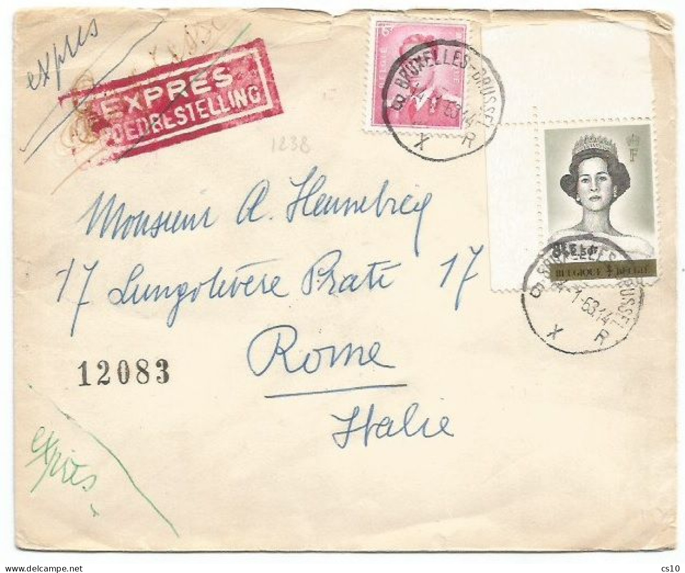 Belgique Express Lettre Bruxelles 14jan1963 X Italie Avec Reine F8+2.50 Et Roy F.6 - Covers & Documents