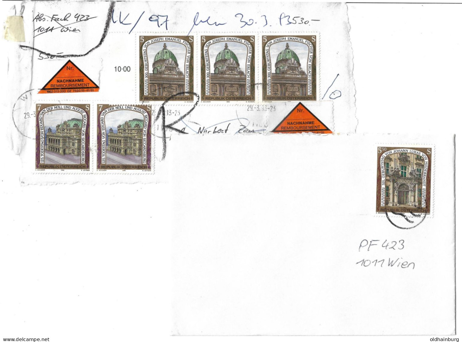 0502t: Österreich 1993, Bedarfsbrief/ NN- Briefvorderseite Der Serie "Architektur" - Covers & Documents