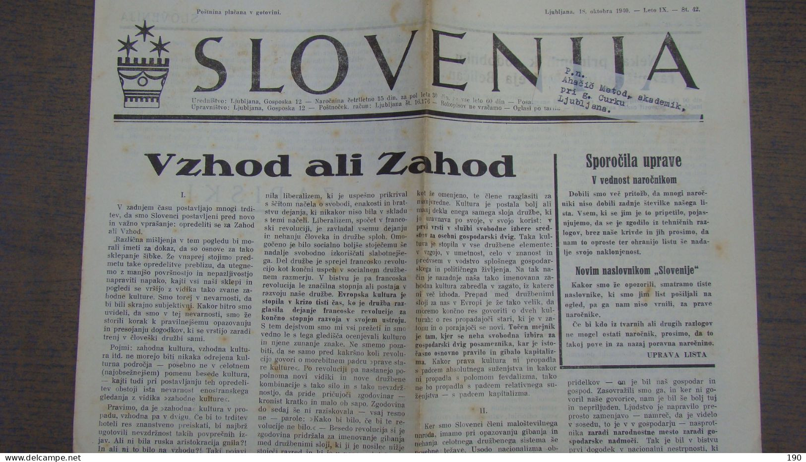 NEWSPAPER SLOVENIJA - Slav Languages