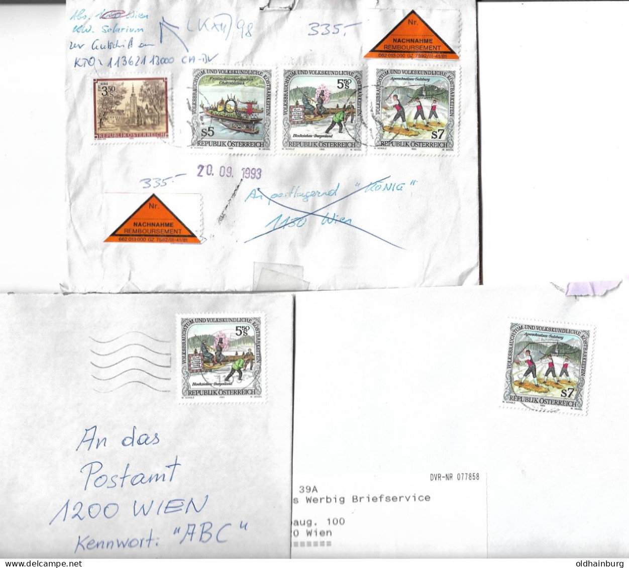 0502s: Österreich 1993, 3 Bedarfsbriefe (mit Nachnahme) Der Serie "Volksbrauchtum" (Kleidung, Trachten) - Other & Unclassified