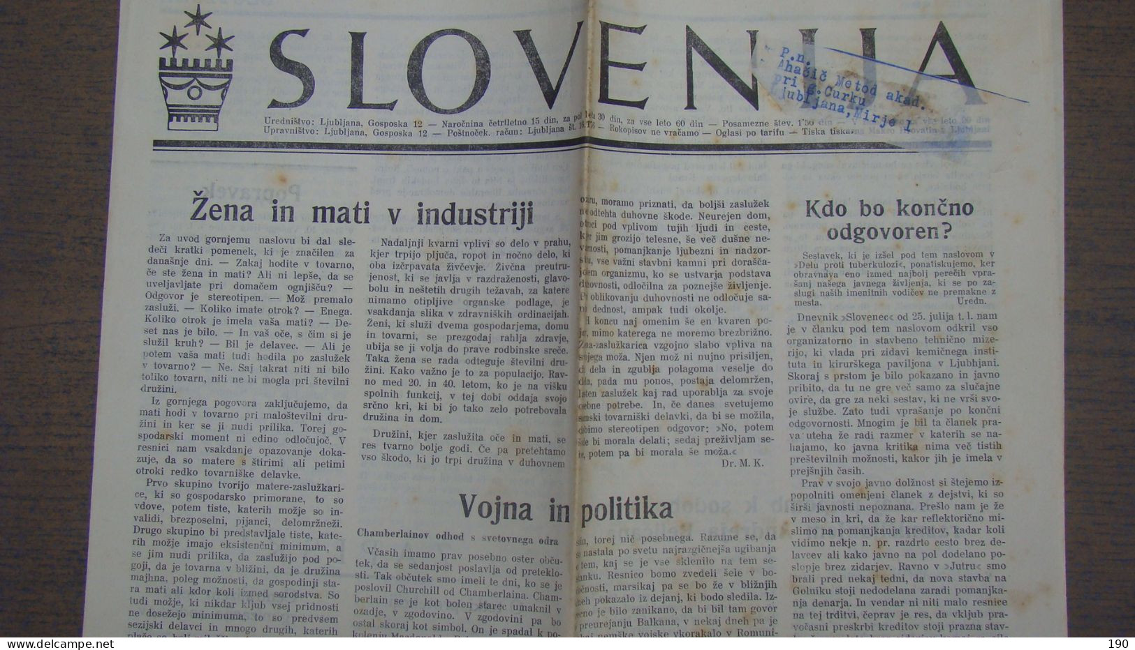 NEWSPAPER SLOVENIJA - Slav Languages