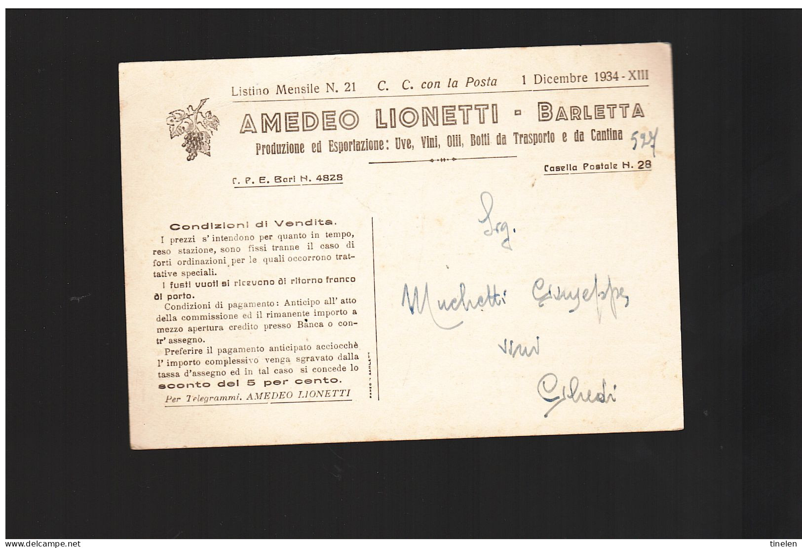 Italia- 1934 Cart Pubblicitaria Spedita Da Barletta A Ghedi ( Brescia) - Publicité