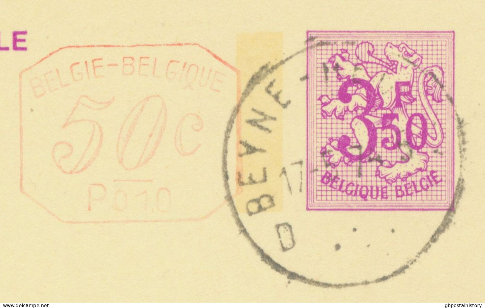 BELGIUM VILLAGE POSTMARKS  BEYNE-HEUSAY D SC With Dots 1974 (Postal Stationery 3,50 + 0,50 F, PUBLIBEL 2577 F) To Luxemb - Postmarks - Points