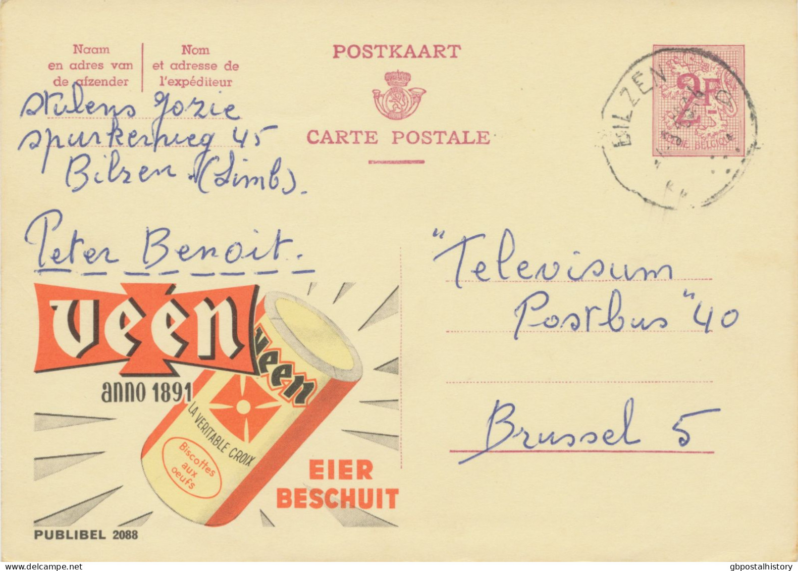 BELGIUM VILLAGE POSTMARKS  BILZEN D SC With Dots 1966 (Postal Stationery 2 F, PUBLIBEL 2088) - Oblitérations à Points