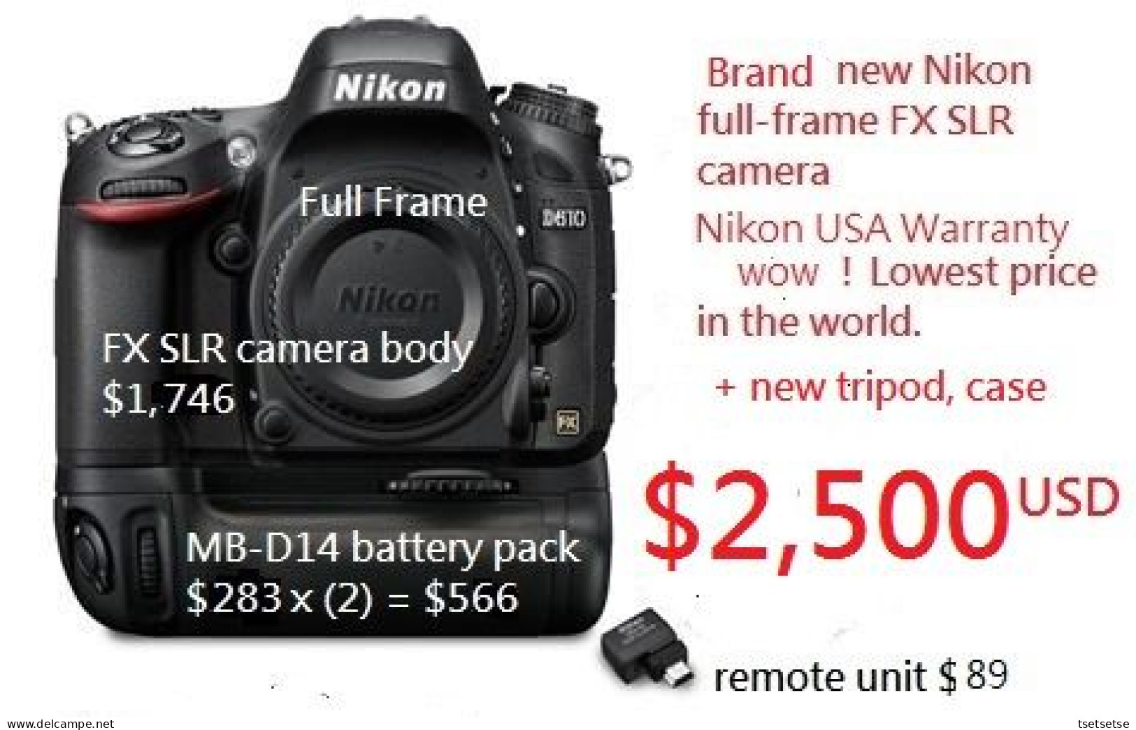 Your Choice $2,032 Or $1,099? "Brand NEW" Nikon Full-frame FX D610 DSLR Camera Kit - Cámaras Fotográficas