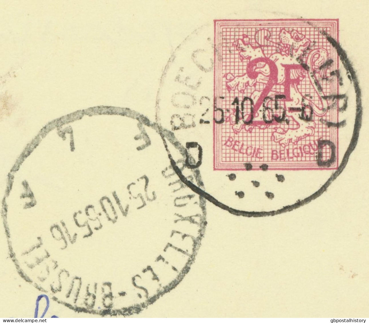 BELGIUM VILLAGE POSTMARKS  BOECHOUT (LIER) D SC With Dots Also Arrival-SC BRUXELLES-BRUSSEL F 4 1965 (Postal Stationery - Oblitérations à Points