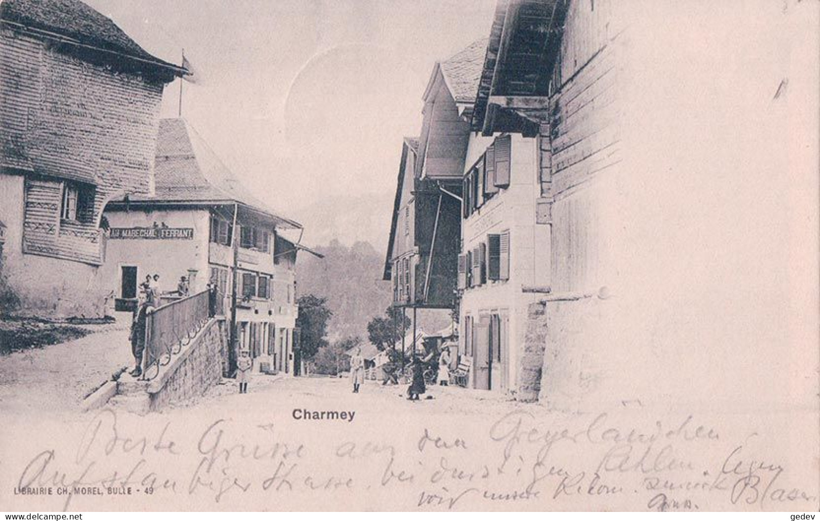 Charmey FR, Au Maréchal Ferrant, Rue Animée 1903 (morel 49) - Charmey