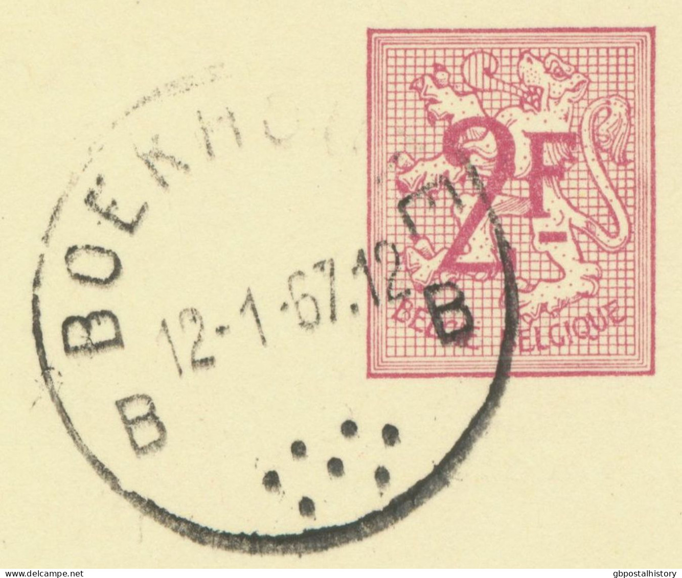 BELGIUM VILLAGE POSTMARKS  BOEKHOUTE B (now Assenede) SC With Dots 1967 (Postal Stationery 2 F, PUBLIBEL 2071) - Oblitérations à Points