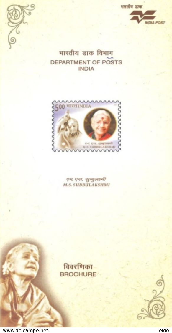 INDIA - 2005 - BROCHURE OF M.S. SUBBUL AKSHMI STAMP DESCRIPTION AND TECHNICAL DATA. - Lettres & Documents