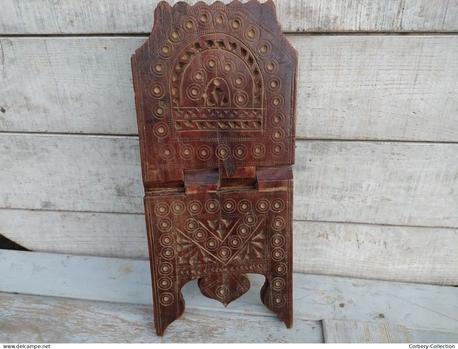 Ancien Porte Coran Orientaliste Bois Sculpté Monoxyle Rahle - Oriental Art