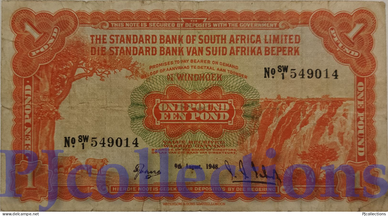 SOUTH WEST AFRICA 1 POUND 1948 PICK 8b F/VF RARE - South Africa