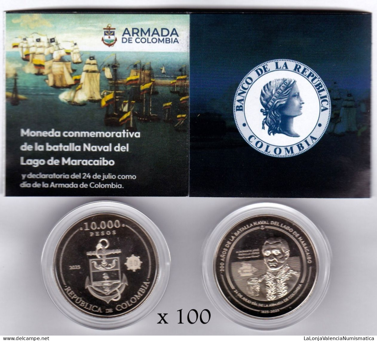 Colombia Lot 100 Coins 10000 Pesos Commemorative 1823-2023 Km 305 Proof Sc Unc - Colombie