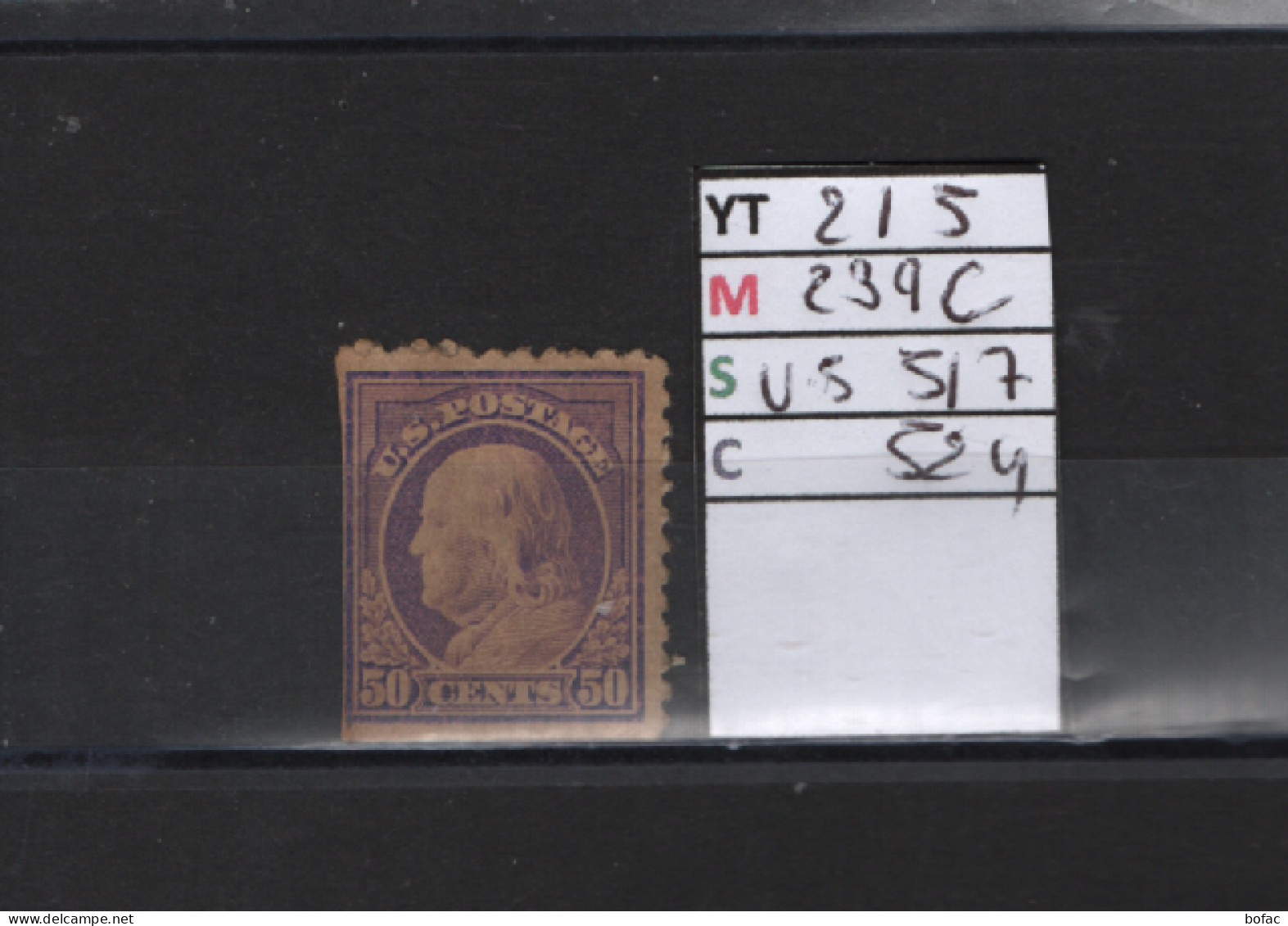 PRIX FIXE Obl 215 YT 239C MIC US517  SCOT US524 GIB  Benjamin Franklin 1916 1919 Etats Unis 58/07 Dentelé 2 Cotés - Used Stamps