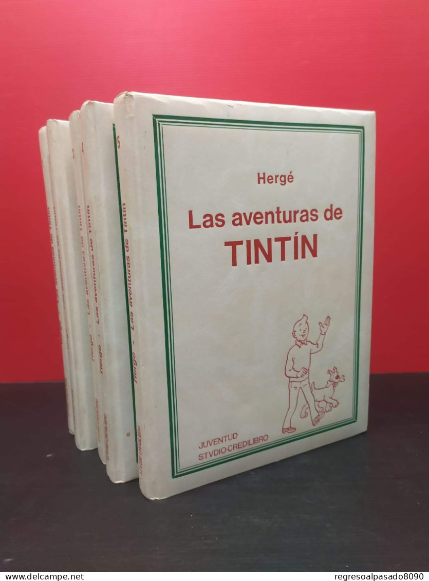 Coleccion Completa 5 Tomos Libros Comics Tintin Studio Credilibro Herge Tapas En Guaflex 1987 - Fumetti Antichi