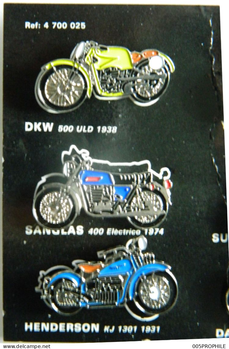 * Plaquette 6 Pin's - Moto Motos Motorrad - DKW 500 Yamaha 500 Sanglas 400 Suzuki RV 90 Henderson KJ 1301 Dax D 100 Baby - Motos