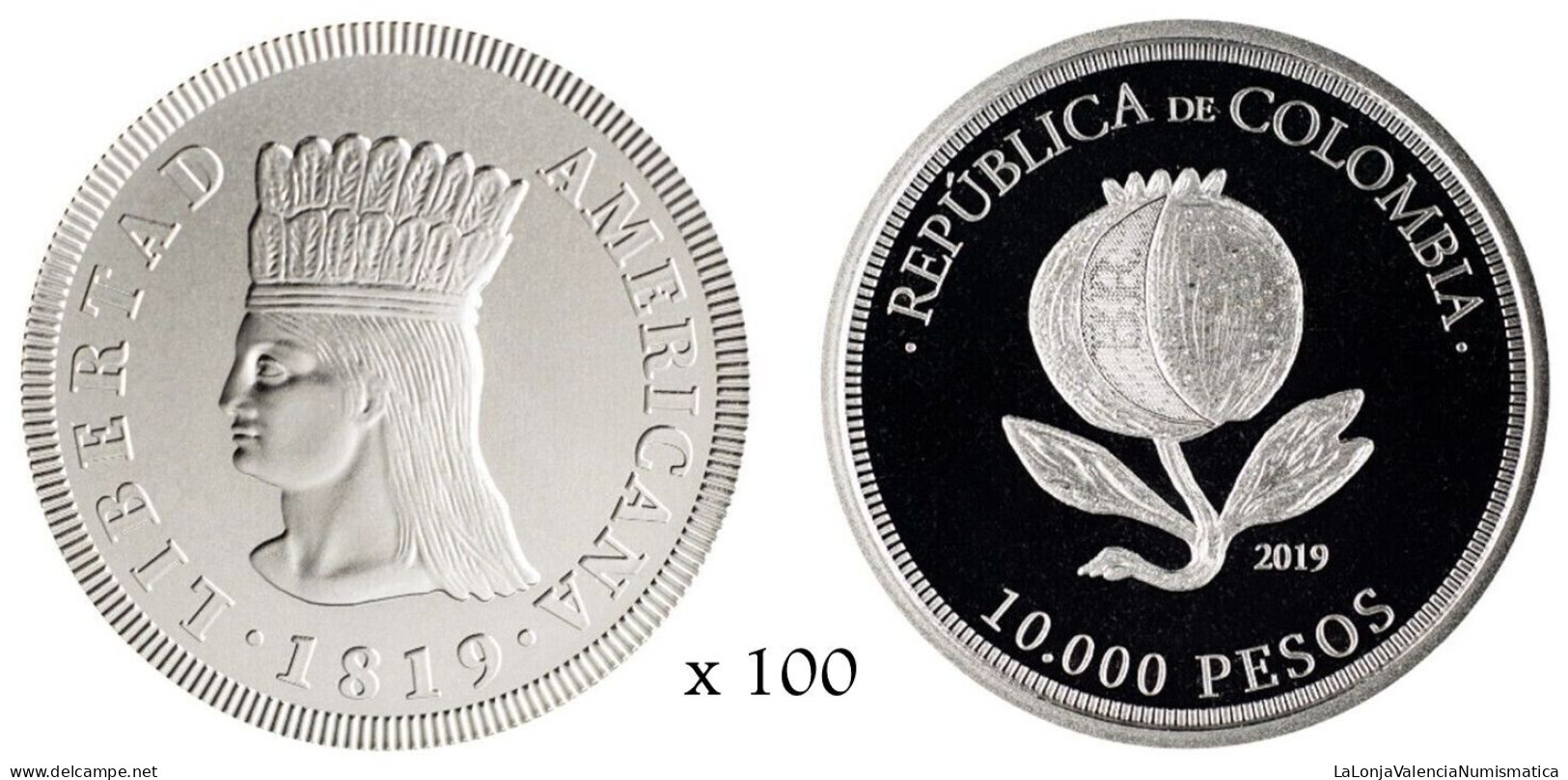 Colombia Lot 100 Coins 10000 Pesos Commemorative 1819-2019 Km 303 Proof Sc Unc - Colombia