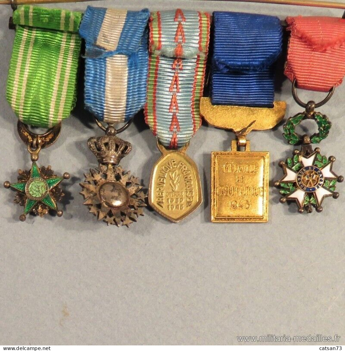 BARRETTE DE 5 REDUCTIONS MEDAILLES MILITAIRES D'UN ANCIEN PILOTE DE L'AERONAVALE - Armée De L'air