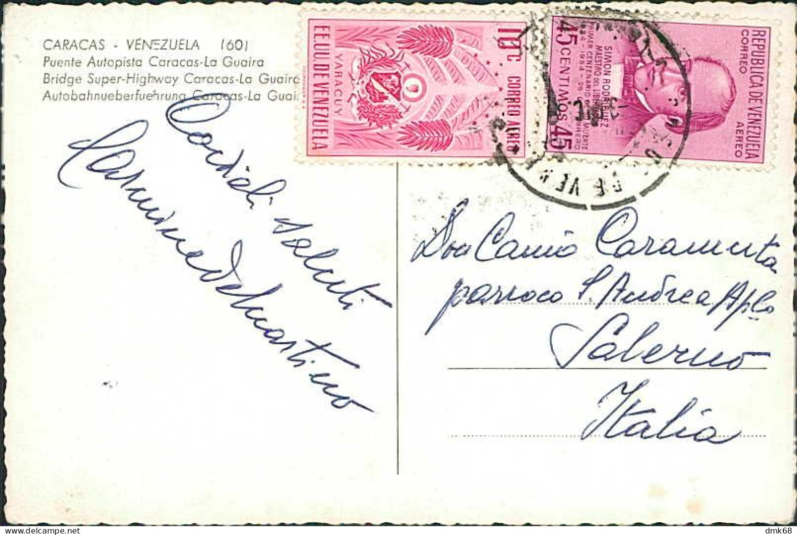 VENEZUELA - CARACAS - PUENTE AUTOPISTA CARACAS-LA GUAIRA - RPPC POSTCARD MAILED TO ITALY - 1950s / STAMPS (17796) - Venezuela