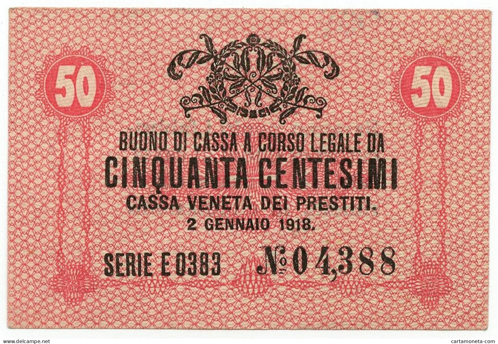 50 CENTESIMI CASSA VENETA DEI PRESTITI OCCUPAZIONE AUSTRIACA 02/01/1918 SPL+ - Occupazione Alleata Seconda Guerra Mondiale