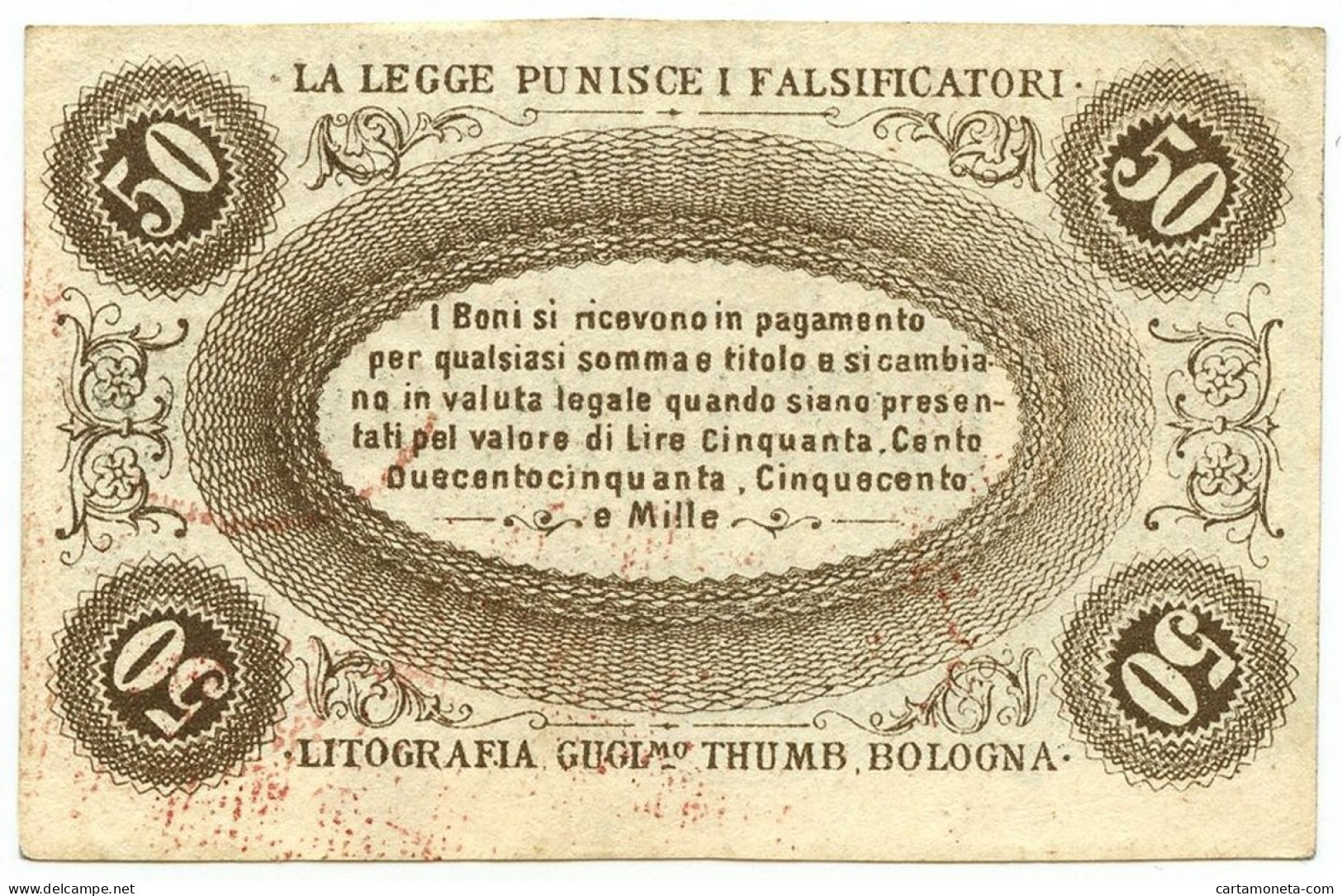 50 CENTESIMI BANCA TOSCANA DI ANTICIPAZIONI E SCONTO FIRENZE 24/04/1870 BB/SPL - Autres & Non Classés